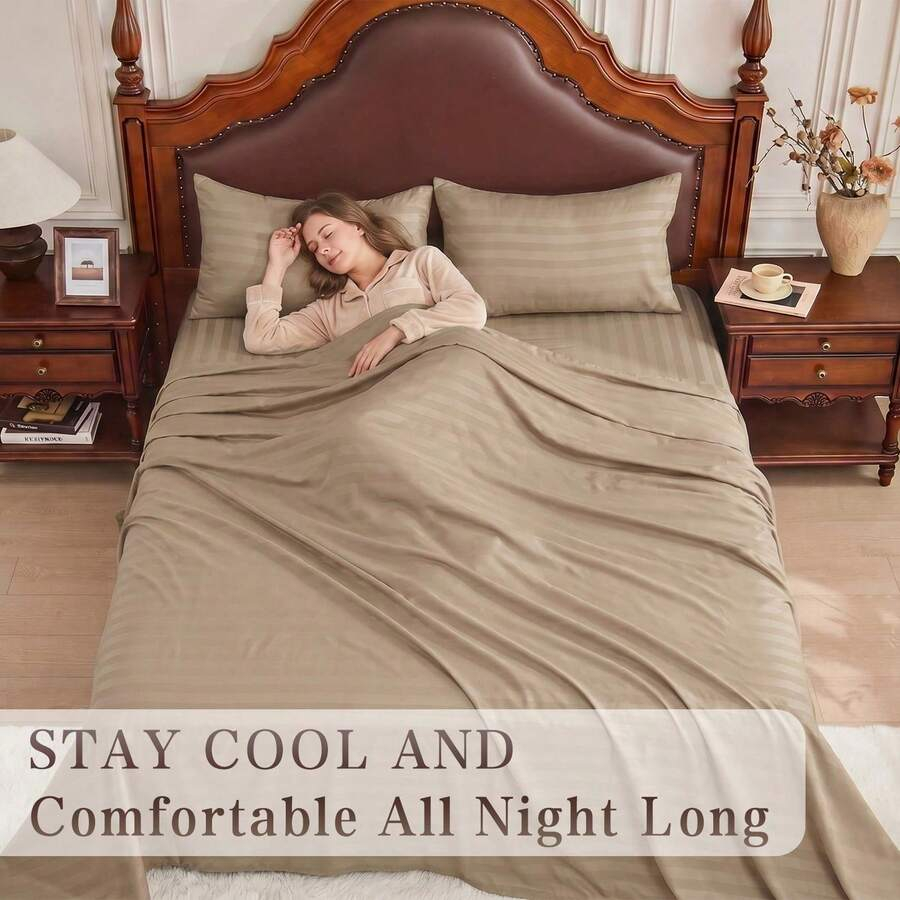 Fitted Bed Sheets Deep Pocket - Комплект охлаждающих простыней в полоску, размер