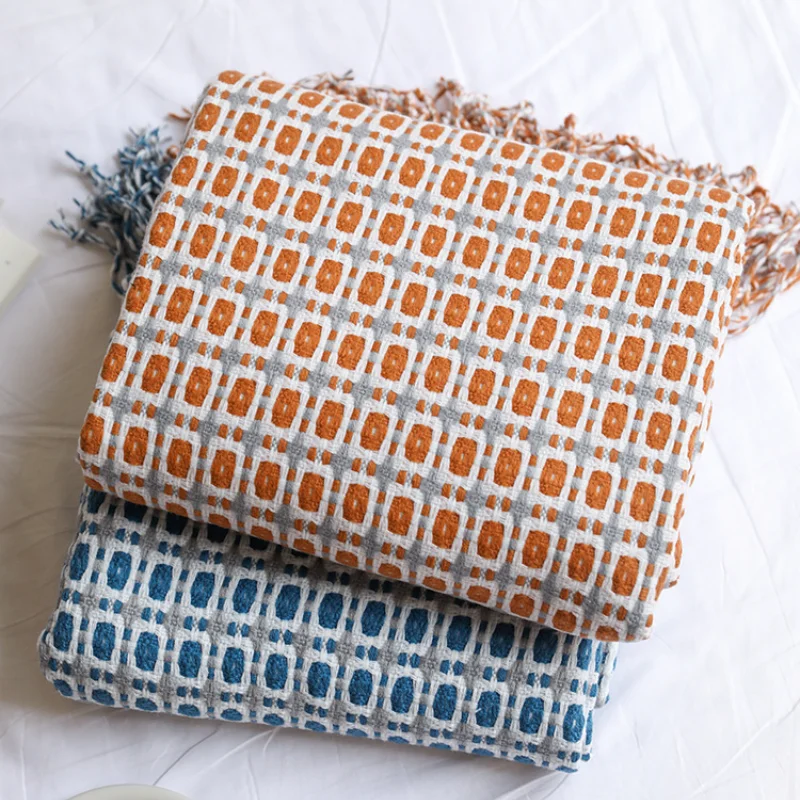 Boho Throw Blanket Fringe - Геометрический жаккардовый плед с клетчатым узором