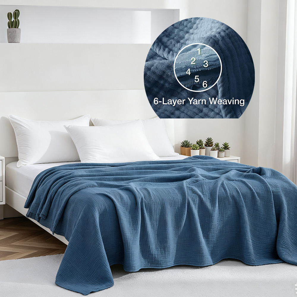 Muslin Cotton Bedspread - Шестислойные хлопковые муслиновые одеяла: легкие, охлаждающие,