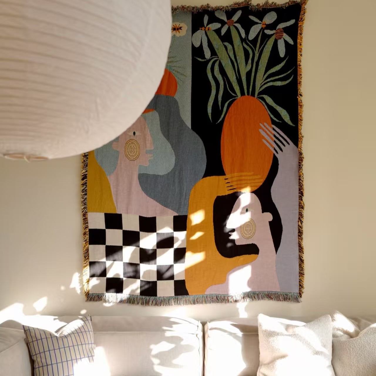 Boho Throw Blanket Fringe - Современный абстрактный гобелен в стиле бохо,