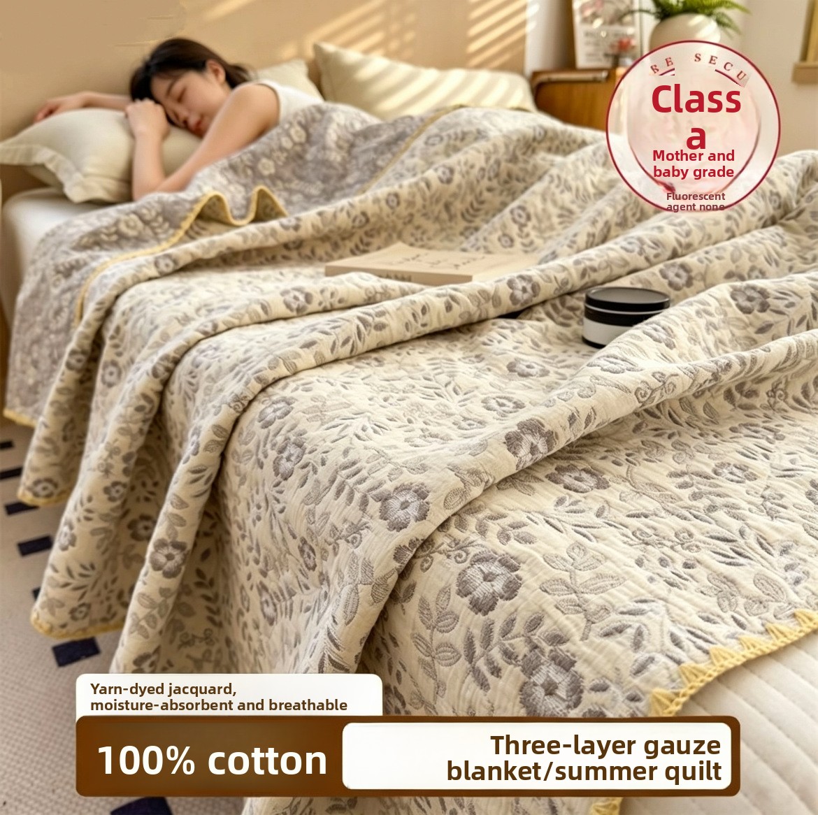 Muslin Cotton Bedspread - 100% хлопковое муслиновое одеяло, дышащее, 3-слойное,