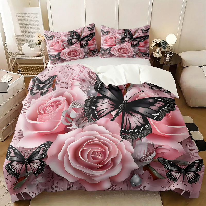 Aesthetic Floral Duvet Cover - Комплект постельного белья с принтом розовых