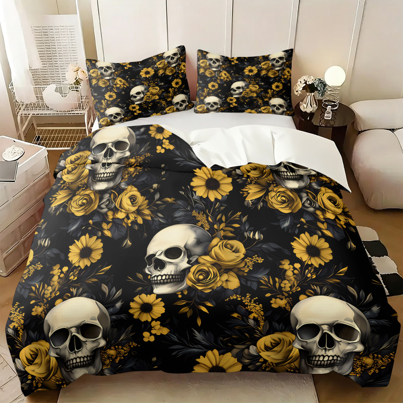 Aesthetic Floral Duvet Cover - Комплект постельного белья с принтом черепов