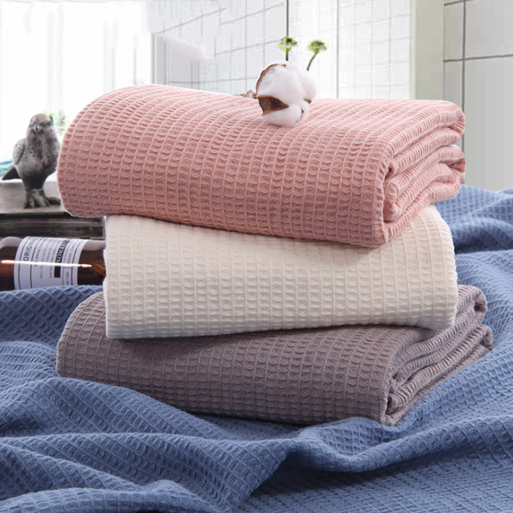 Muslin Cotton Bedspread - Вафельное муслиновое летнее покрывало серо-розовое одеяло
