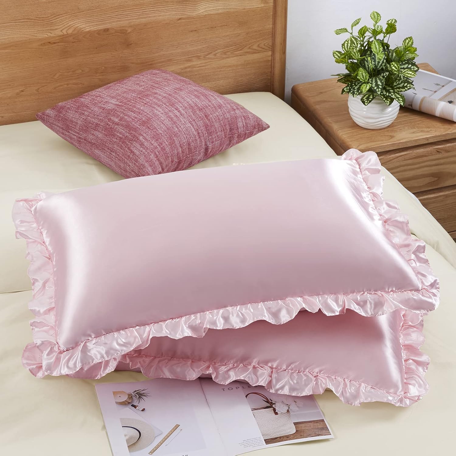 Satin Silk Pillowcase Hair Skin - 2 шт. атласных наволочек с рюшами