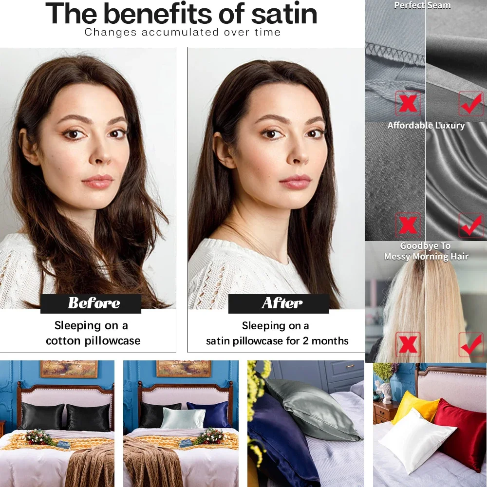 2-упаковка атласных наволочек  – обзор и цена Satin Silk Pillowcase Hair Skin