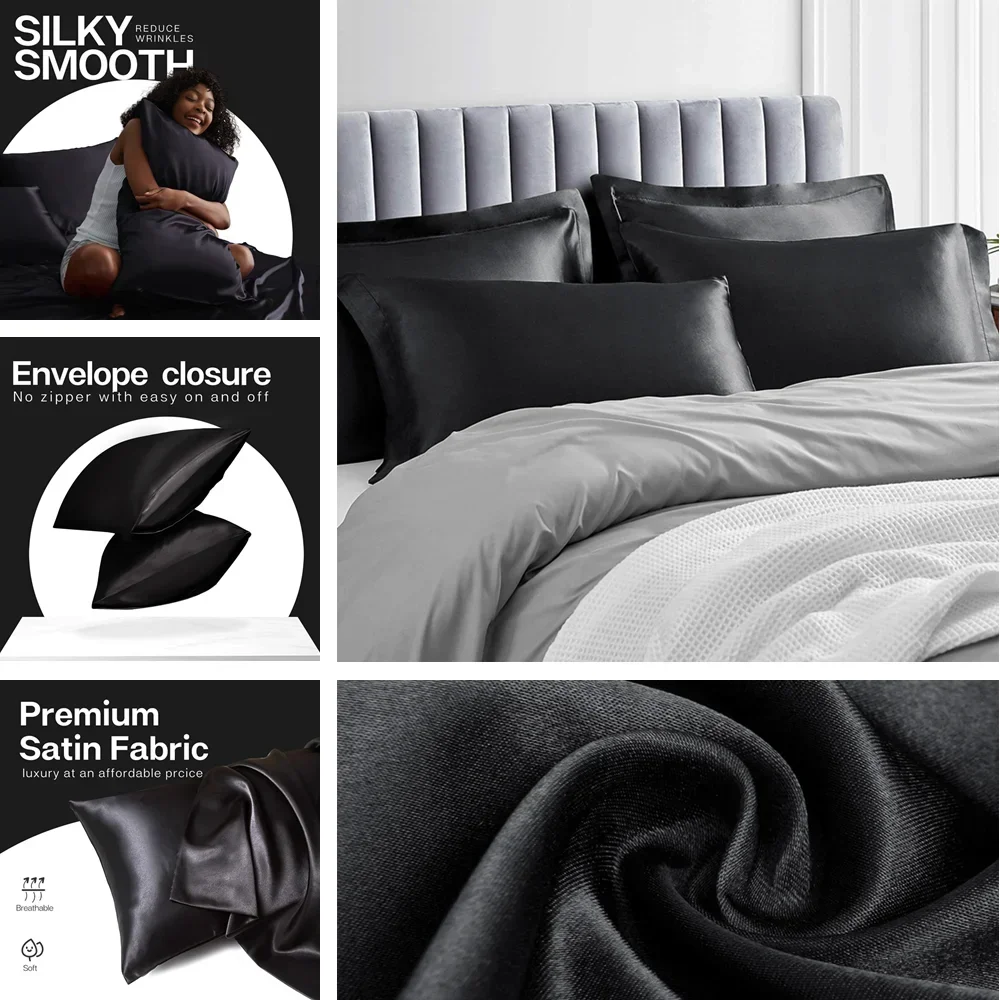 2-упаковка атласных наволочек  – обзор и цена Satin Silk Pillowcase Hair Skin