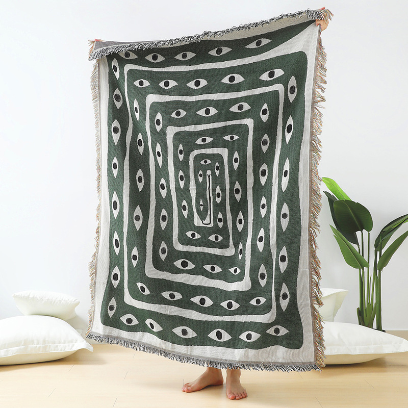 Зелено-белый жаккардовый плед  – обзор и цена Boho Throw Blanket Fringe