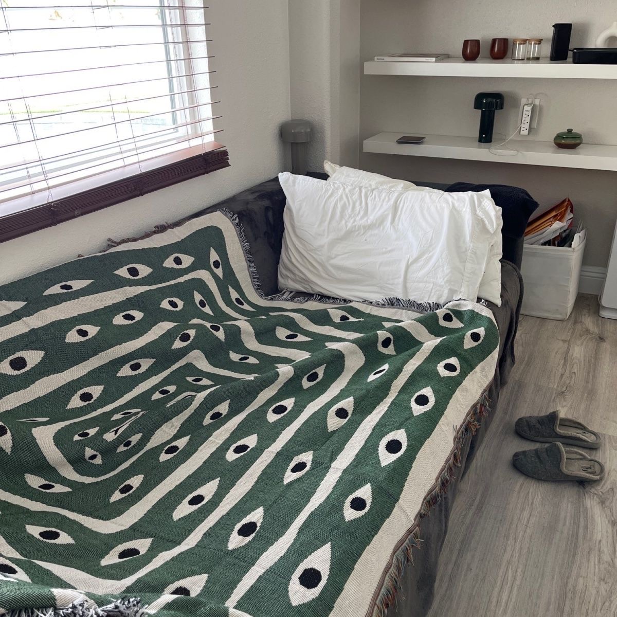 Зелено-белый жаккардовый плед  – обзор и цена Boho Throw Blanket Fringe